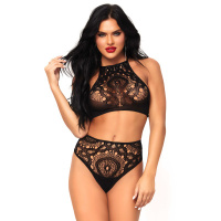 Leg Avenue Lace top & high waist string | Zwart