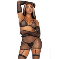 Leg Avenue 5Pc bra set with garterbelt | Zwart