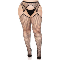 Leg Avenue Net stockings with garterbelt + | Zwart