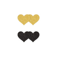 NS Novelties Pretty Pasties Glitter Hearts Black/Gold 2 Pair | Zwart