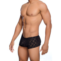 MOB Eroticwear Rose Lace Boy Short | Zwart