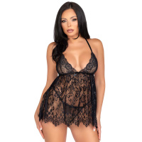 Leg Avenue Floral Lace Babydoll & String | Zwart
