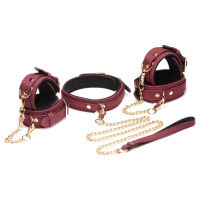 6-delige BDSM Suede Boeienset Met Collar En Riem - Bordeaux