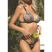 Leg Avenue Floral sheer bra and g-string | Zwart