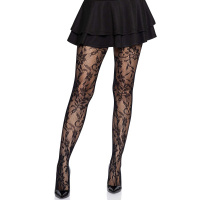 Leg Avenue Seamless Floral Lace Tights | Zwart