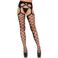 Leg Avenue Diamond net opaque stockings | Zwart