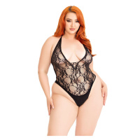 Leg Avenue Floral lace deep-V teddy + | Zwart