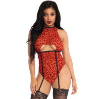 Leg Avenue Sheer backless garter teddy | Rood