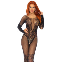 Leg Avenue Vine Lace And Net Bodystocking | Zwart