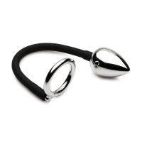 XR Brands - Tug + Plug Cock & Ball Ring met Anaalplug - Zwart&Zilver