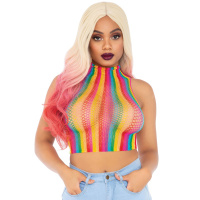 Leg Avenue Rainbow net high neck crop top | Meerkleurig