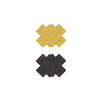NS Novelties Pretty Pasties Glitter Cross Black/Gold 2 Pair | Zwart