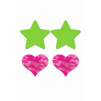 Tepelstickers Ster & Hartje 2 stuks - Neon Groen/Neon Roze