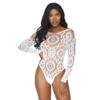Leg Avenue Crochet lace snap crotch teddy | Wit