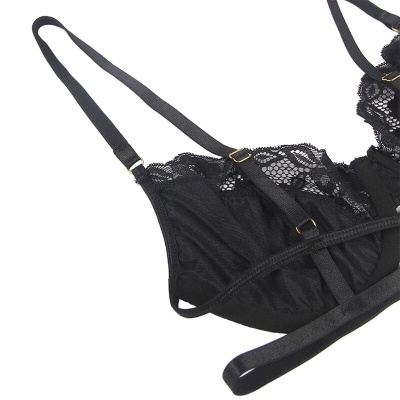 Subblime 3-Piece Set Bra + Thong + Lace Garter Black L/XL - image 6
