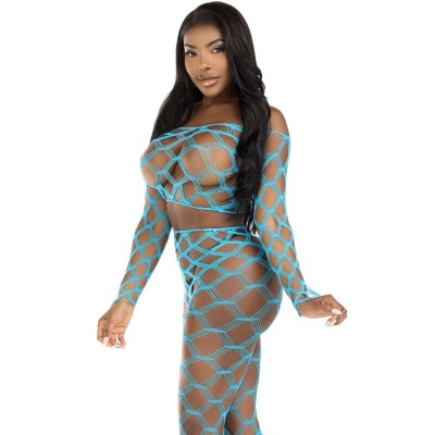 Leg Avenue Hardcore Fishnet Crop Top and Footless Stockings Blue - image 5