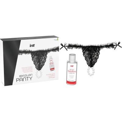Brazilian Black Panty With Pearls And Lubricant Gel 50 ml - image 3