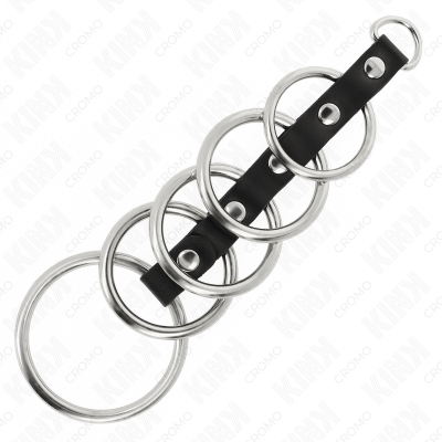 Kink 5 Metal Penis Rings 3.2 Cm to 5 Cm Connected by Leather - image 4