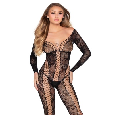 Leg Avenue 89369 Net Lace Jumpsuit Black