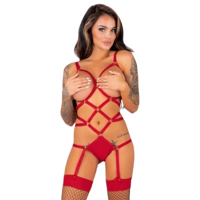 Livco Corsetti Thiara Body and Stockings Set Red S/M - image 1