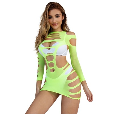 Subblime Long Sleeve Elastic Fishnet Dress, Green - image 5