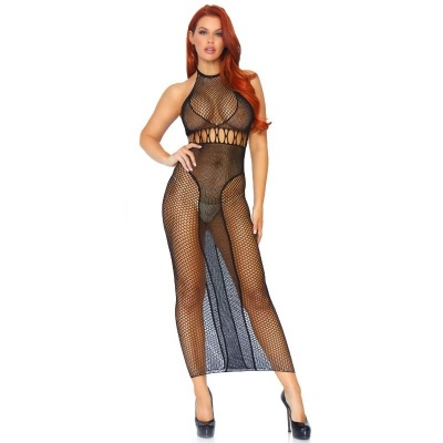 Leg Avenue Halter Dual Net Backless Dress One Size - image 1