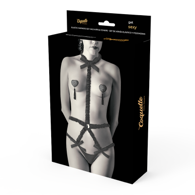 Coquette Chic Desire Elastic Harness Set with Nipple Covers Black - image 4