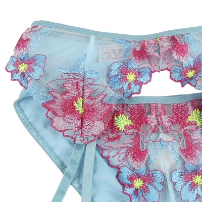 Subblime Bra & Panties with Garter Belt Floral Blue L/XL - image 8