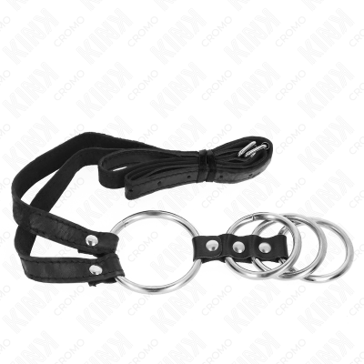 Kink 4 Connected Metal Penis Rings 3.8 Cm to 5 Cm with Leather Belt - image 4