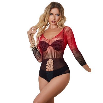 Subblime Red & Black Gradient Long Sleeve Fishnet Dress - image 1