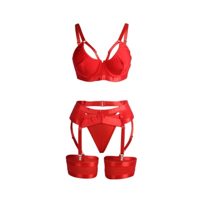 Subblime Red Bondage Bra Garter Set L/XL - image 5