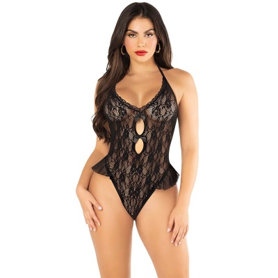 Leg Avenue Bodysuit Bow and Ruffles Black