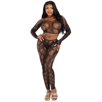 Leg Avenue Python Crop Top & Footless Tights, Black - image 4
