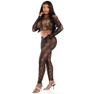 Leg Avenue Python Crop Top & Footless Tights, Black - image 3
