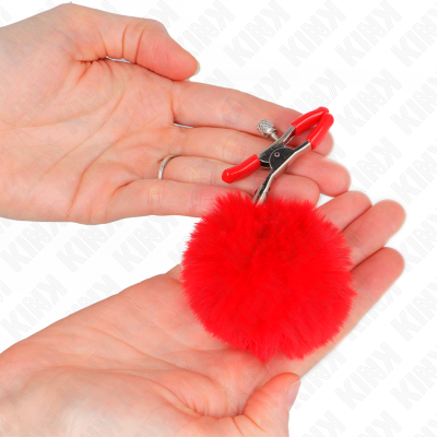 KINK Faux Fur Ball Nipple Clamp Red 6cm - image 3