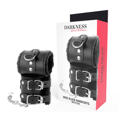 Darkness Black Leather Handcuffs Fur Lined - image 1