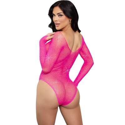 Leg Avenue Crystalized Long Sleeve Bodysuit Fuchsia - image 2