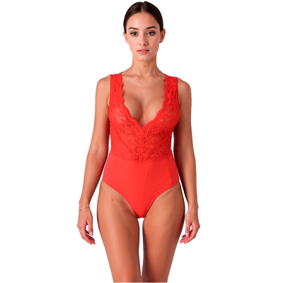 PASSION Lace Bodysuit Red S