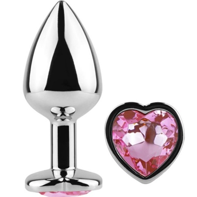 Metal Butt Plug Fuchsia Heart Small Size 7 cm