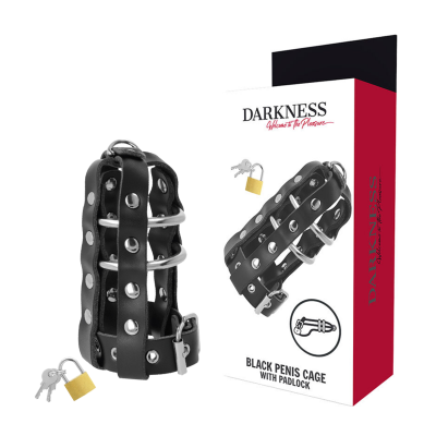 Darkness Leather Chastity Cage with Lock - image 1