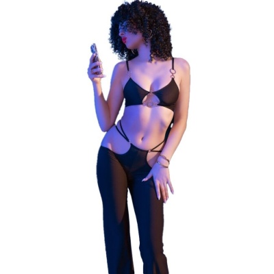 Chilirose Black Top Leggings Set Gold Accessories L - image 4