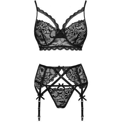 Livco Corsetti Moridam LC 90552 Bra + Garter Belt + Thong Black L/XL - image 6
