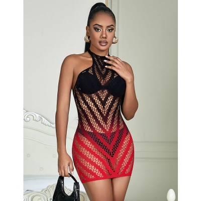 Subblime Red & Black Gradient Elastic Fishnet Dress - image 7