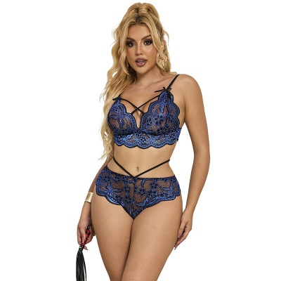 Subblime Lace Bra & Panties Blue S/M - image 4