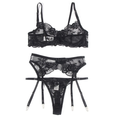 Sublime 3-Piece Lingerie Set Floral Black S/M - image 5