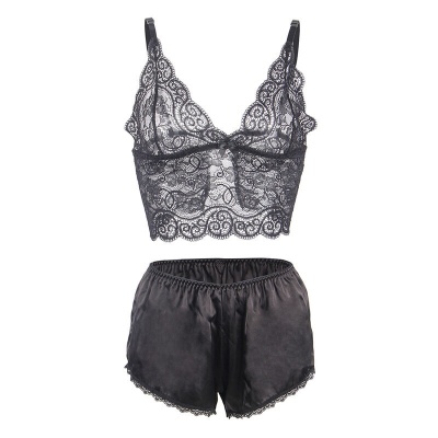 Subblime 953928 Silk Lace Nightgown + Panties Black L/XL - image 5