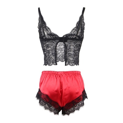 Subblime 953959 Casual Silk Nightgown + Lace Pants Black/Red - image 6