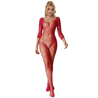 Subblime Fishnet Bodystocking w/ Diamonds Long Sleeve, Red XS/M - image 1