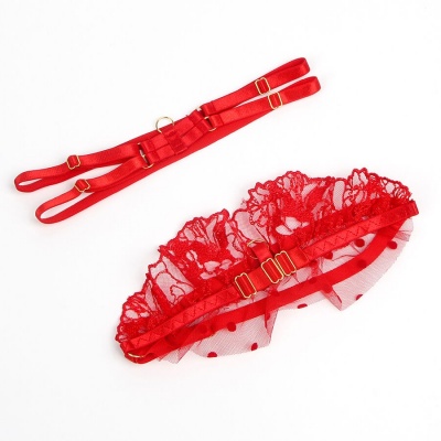 Subblime Lace Bra & Garter Set Red L/XL - image 6