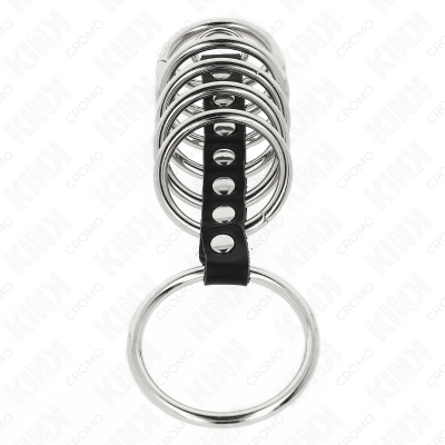 Kink 7 Metal Penis Rings 3.2 Cm to 5 Cm Connected by Leather - image 3